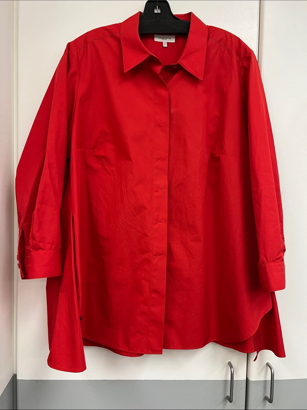 Lafayette 148 New York Holiday Red Button-Down Shirt Blouse Top Collared 1X
